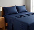 Navy Blue Striped Satin bedsheet